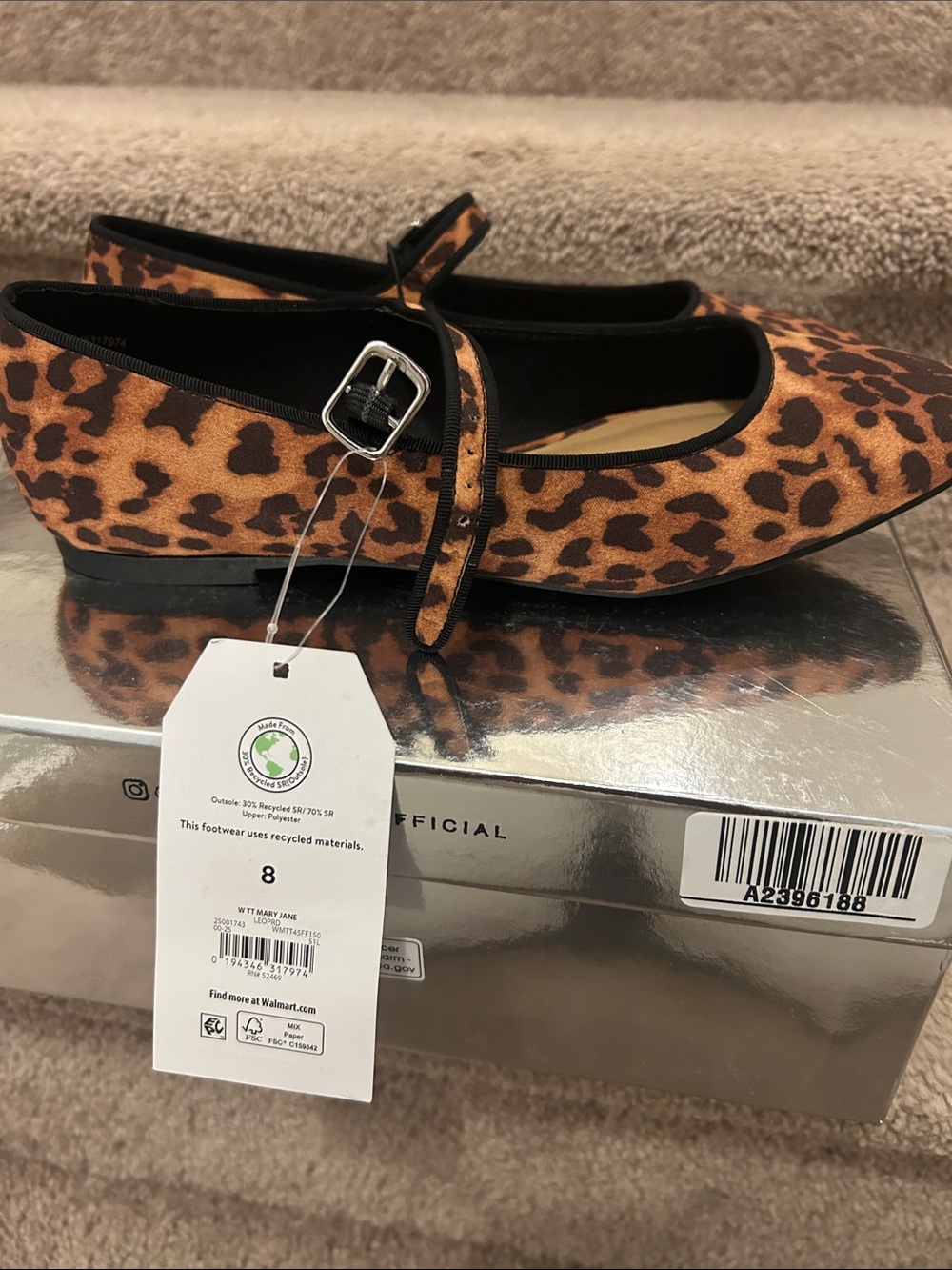 Leopard Print Mary Jane Flats - Brown/Black - Picture 5 of 6